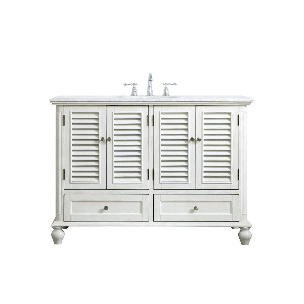 Simply Living 48 in. Single Bathroom Vanity in Antique White with Marble Va
