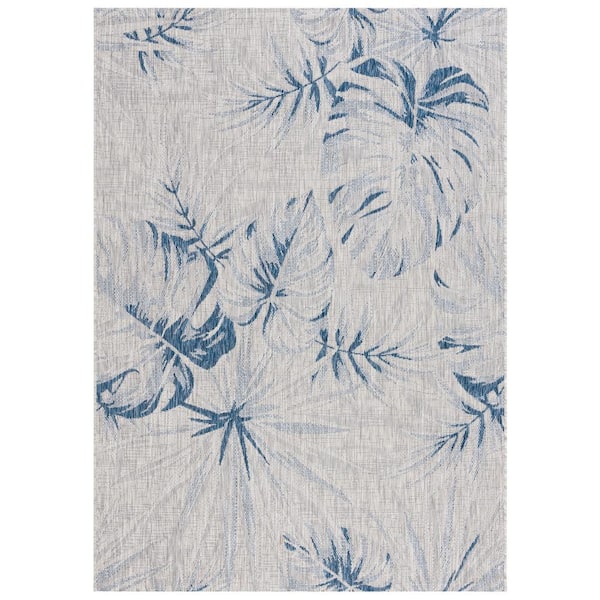 SAFAVIEH Courtyard Gray/Navy 9 ft. x 12 ft. Oversized Floral Indoor/Outdoor Area Rug