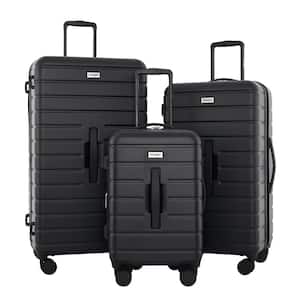 Wrangler 3- Piece Black Expandable Hardside Rolling Trunk-Style Luggage With 360° 8-Wheel System Luggage Set