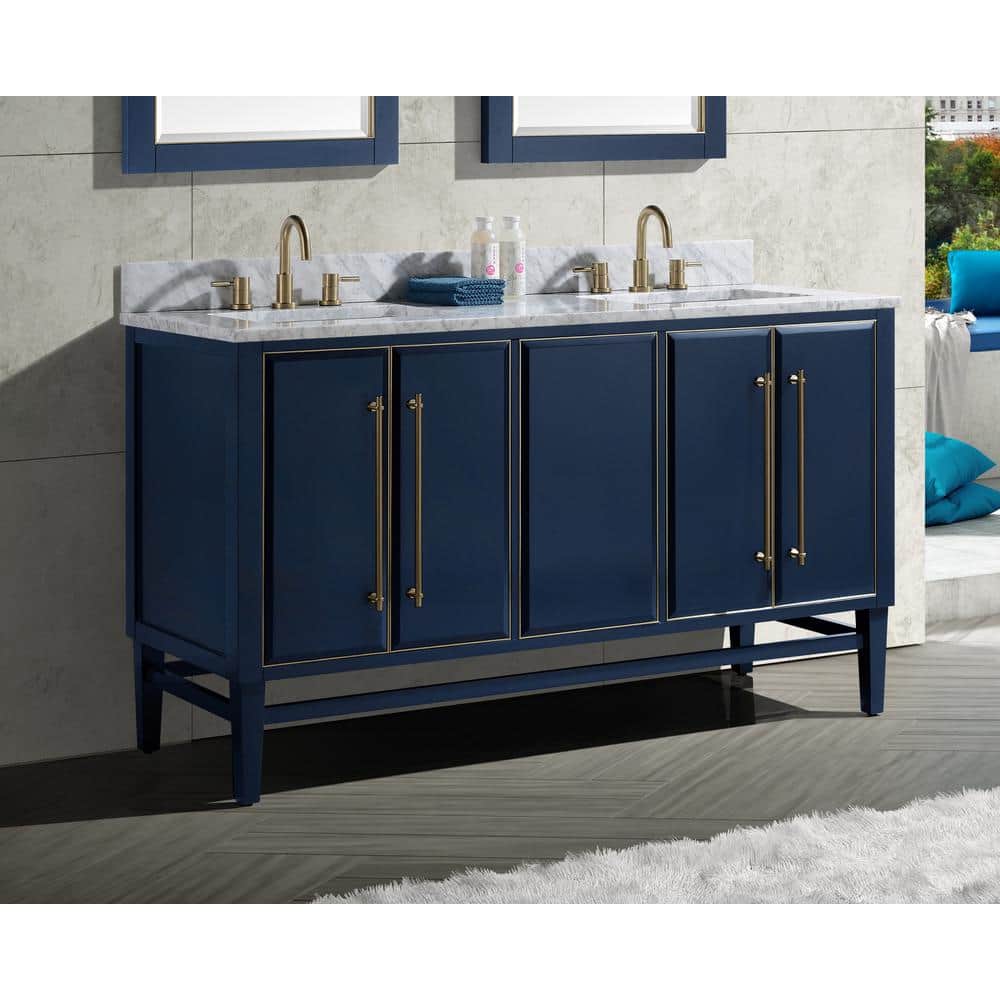 Mason 60'' Navy Blue Solid Wood Double Vanity Base