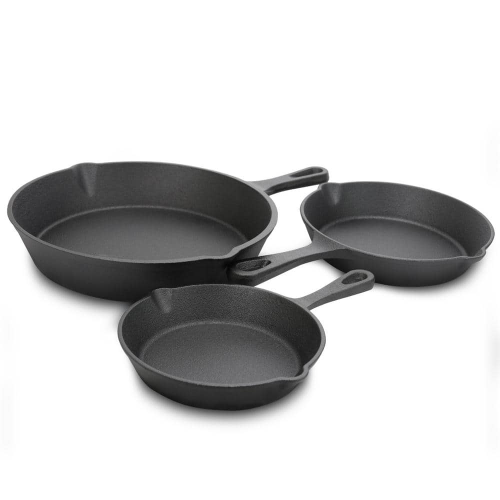 Gibson Pre-Seasoned Black Cast Iron Skillet Set, 3 Pieces