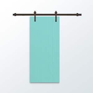 30 in. x 96 in. Mint Green Stained Composite MDF Paneled Interior Sliding Barn Door with Hardware Kit