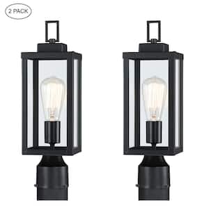 1-Light Black Outdoor Post Light Kits Head with Clear Glass Shade (2-Pack)