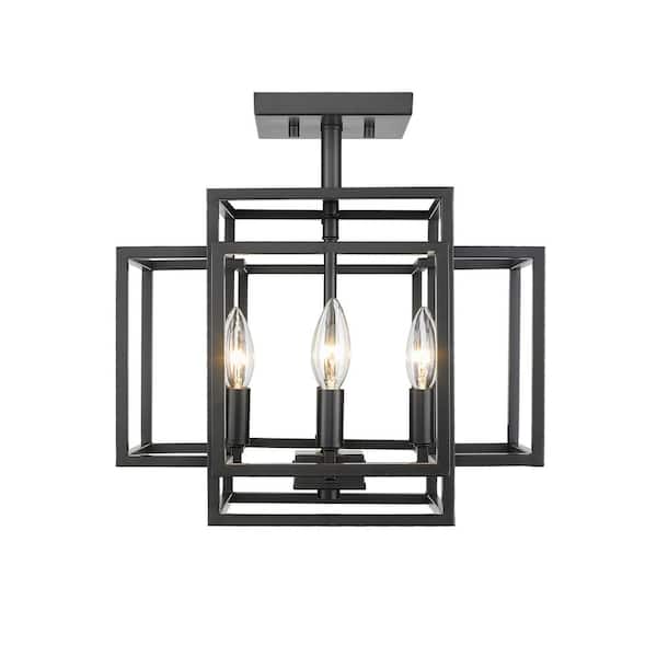 Unbranded Titania 14 in. 4-Light Matte Black Steel Semi Flush Mount