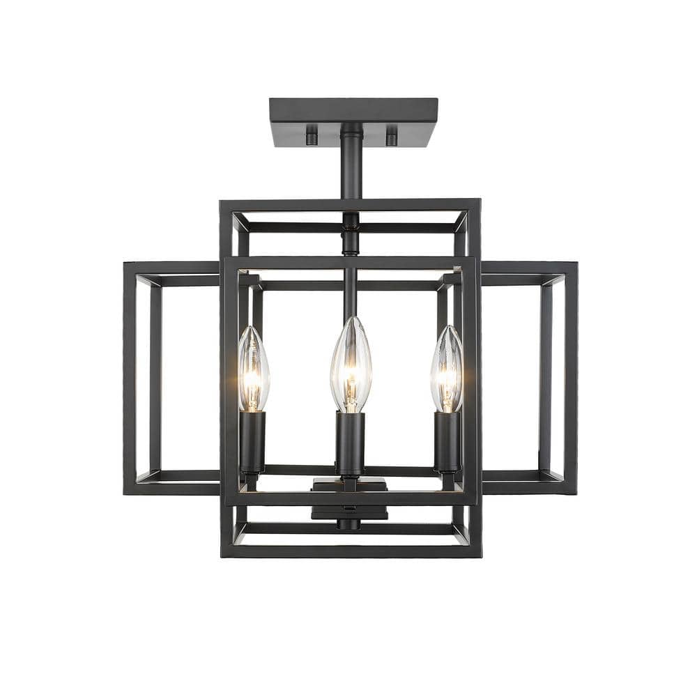 Matte Black Steel and Glass 14" Semi-Flush Mount Light Fixture