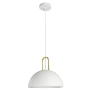 Calman era 13.25 in. W x 80.75 in. H 1-Light White with Brushed Brass Accent Pendant Light White Metal Shade