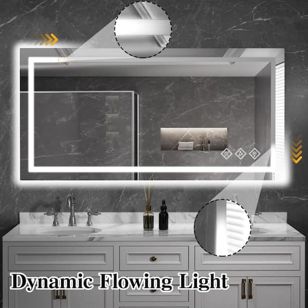 60 in. W x 30 in. H Rectangle Frameless Dynamic Flowing Light Vertically/Horizontally Wall Bathroom Vanity Mirror
