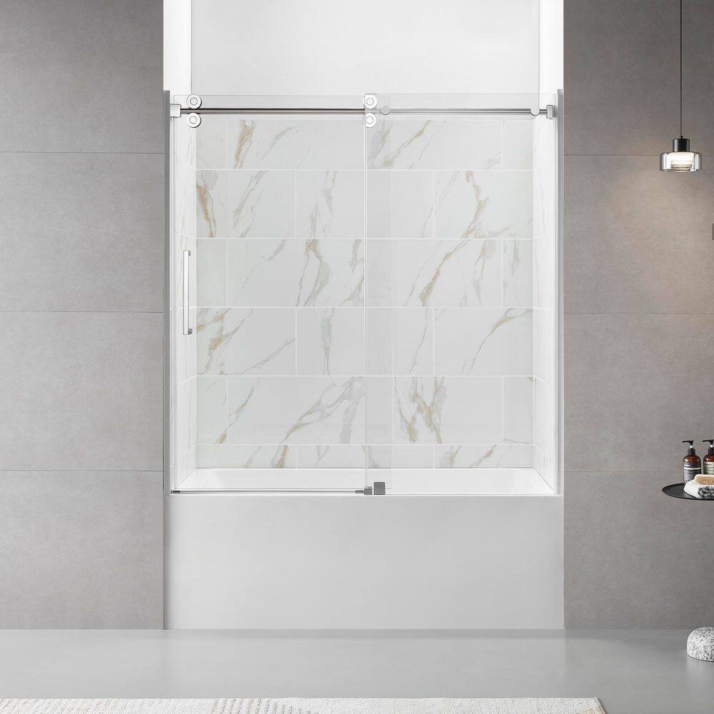 60 in. W x 60 in. H Sliding Tub Door in Chrome with Clear Glass price history on PriceWatchPro