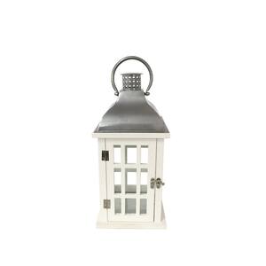 14 in. White Wood and Steel Outdoor Patio Lantern