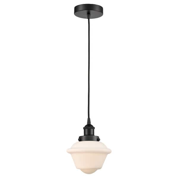 Oxford 60-Watt 1-Light Matte Black Standard Mini Pendant Light with Matte White Glass, No Bulbs Included