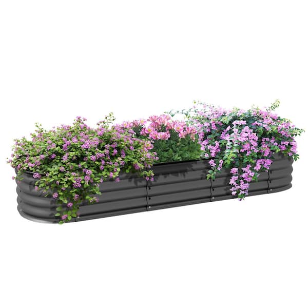Outsunny Galvanized Raised Garden Bed Kit, Metal Planter Box with Safety Edging, 76.75 in. x 24.5 in. x 11.75 in., Gray