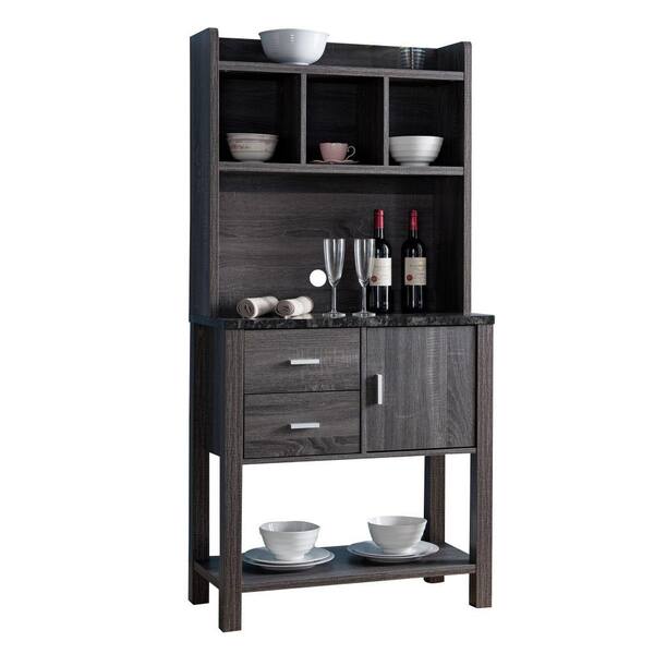 Benjara Multi Storage Gray Distressed Wooden Baker's Rack with 2-Utility Drawers