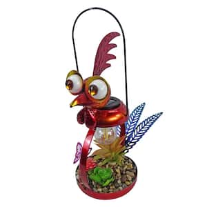 Solar Metal Rooster with Garden Enclosed LED Decor