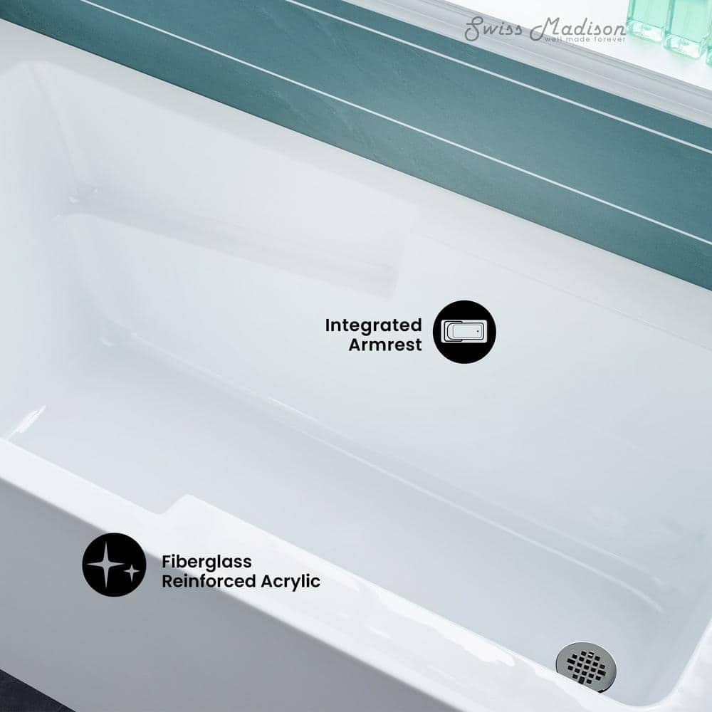 Ivy 60" x 30" White Acrylic Alcove Bathtub with Apron