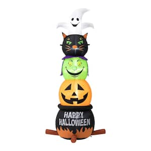 8 ft. Lighted Halloween Inflatable Stacked Ghost, Black Cat, Witch and Pumpkin Decor