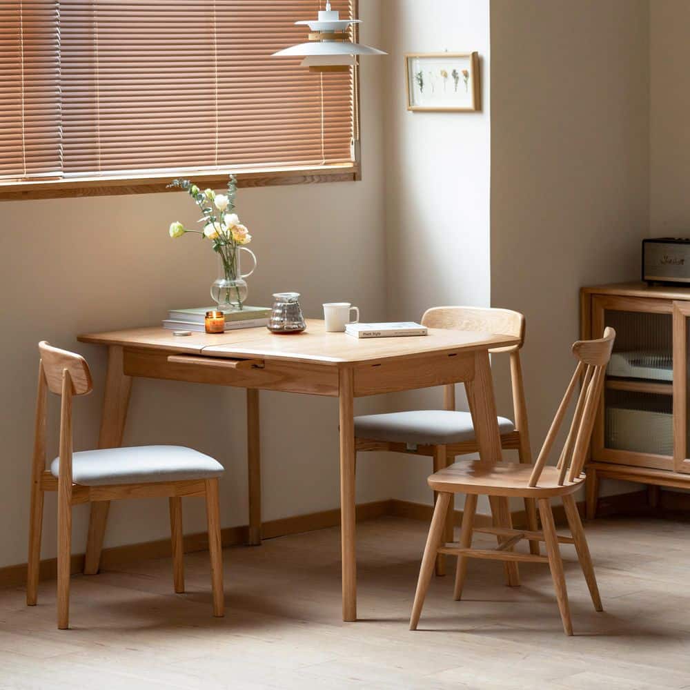 Elodie Light Oak Solid Wood 59.6 in. 4 Legs Extendable Dining Table Fitted With Metal Slide Seats 6 price history on PriceWatchPro