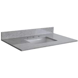 31 in. W x 22 in. D 3-Hole Engineered Stone Composite Vanity Top in Gray with White Rectangular Single Sink