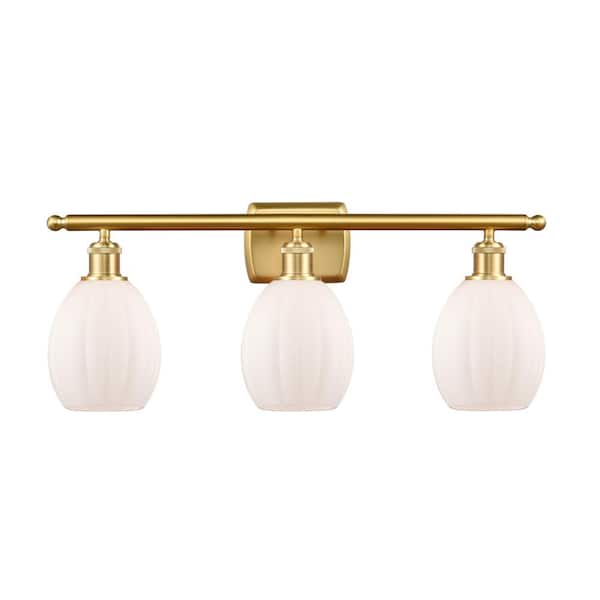 Eaton 26 in. 3-Light Matte White, Satin Gold Vanity Light with White Glass Shade