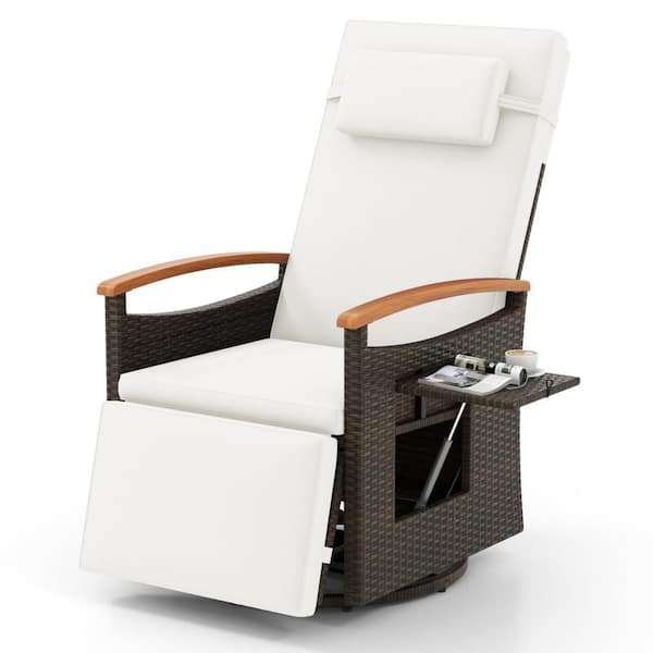 Outdoor 360° Swivel Rattan Recliner Chair Patio Wicker Chaise Lounge Chair White