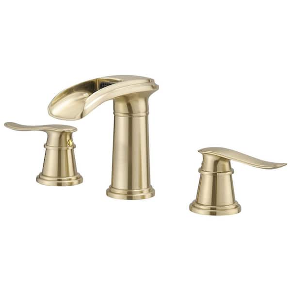 HOMEMYSTIQUE 8 in. Widespread Double Handle Bathroom Faucet with Drain Kit Included in Black Gold
