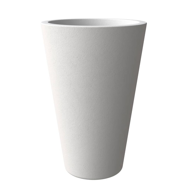 Leisuremod Pebble Fiberstone and MGO Clay Planter, Modern Tapered Round Planter Pot for Indoor and Outdoor (White, 16 in. Wide)