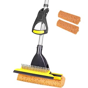 10.24 in. Sponge Mop with Total 2-Sponge Heads Squeegee and Extendable Telescopic Long Handle