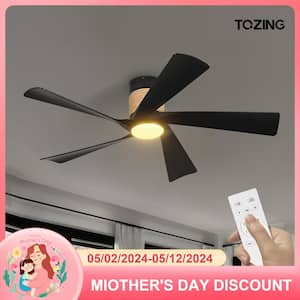 52 in. Smart Indoor Black Rope Low Profile Standard Flush Mount Ceiling Fan with Bright White Integrated LED with Remote