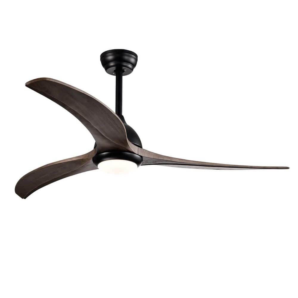 52 in. Black Indoor Ceiling Fan, Solid Wood Blades Ceiling Fan with Light R