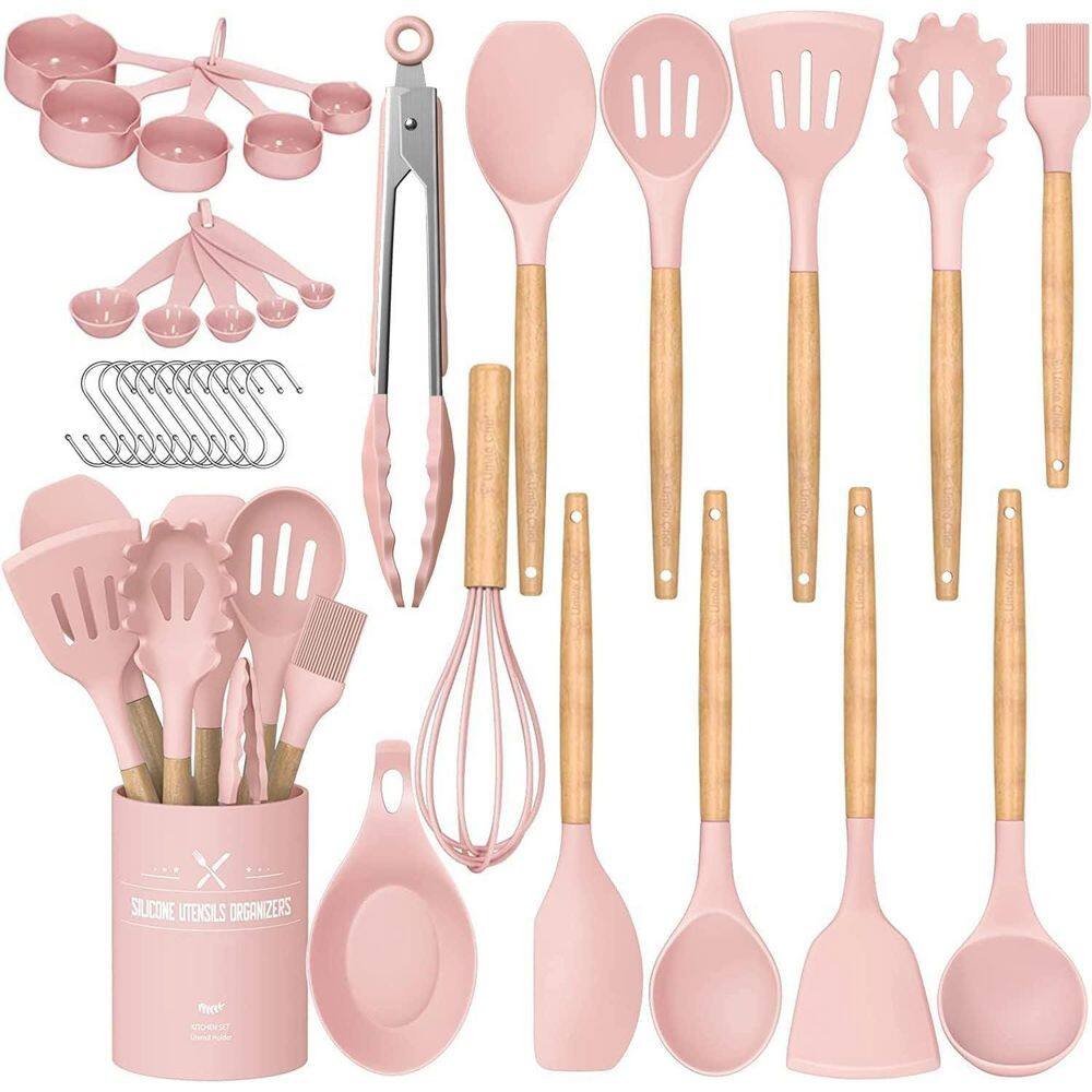 33 Piece Kitchen Cooking Utensils Set, Non-Stick Silicone Cooking Kitchen Utensils Spatula Set with Holder, Pink price history on PriceWatchPro