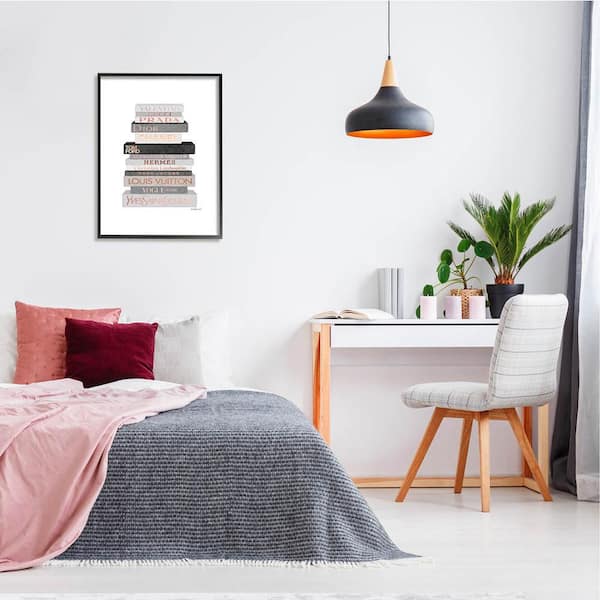 Neutral Gray and Rose Gold Fashion Bookstack Canvas Wall Art by Amanda Greenwood Rosdorf Park Frame Color: Black Framed, Size: 31 H x 25 W x 1.7 D