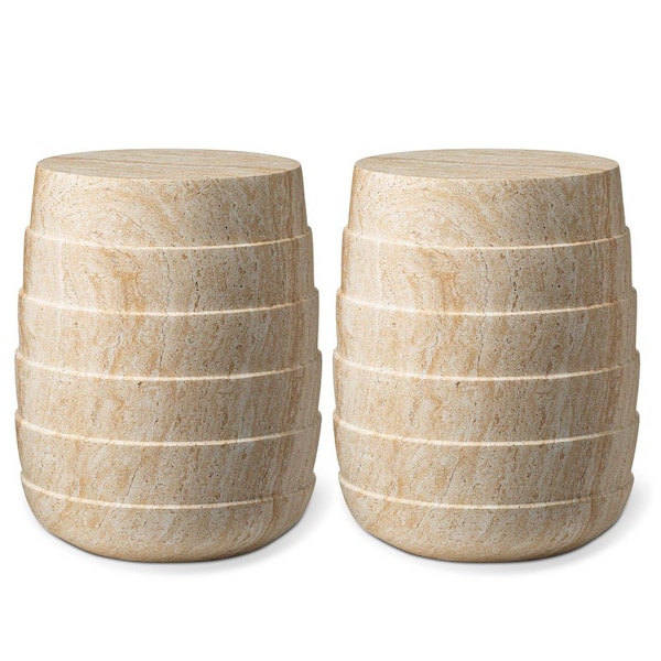18.5 in. H MGO Kits and Accessories Multi-Functional Faux Travertine Garden Stool or Planter Stand (Set of 2)