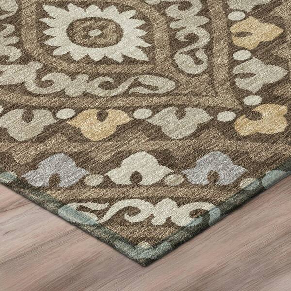 Chantille Machine Washable Indoor/Outdoor Abstract ACN3151 Chocolate 8 ft. x 8 ft. Round Rug