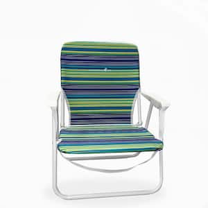 Folding Beach Chair, Blue Lime Stripe, Steel Frame 200lb Capacity