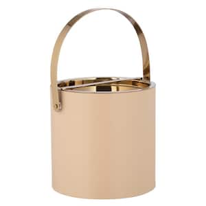 Milan 3 qt. Beige Ice Bucket with Polished Gold Arch Handle and Bridge Cover