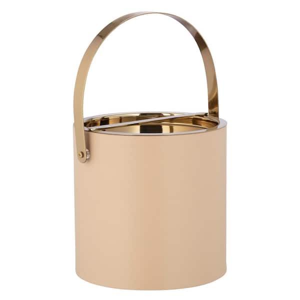 Kraftware Milan 3 qt. Beige Ice Bucket with Polished Gold Arch Handle and Bridge Cover