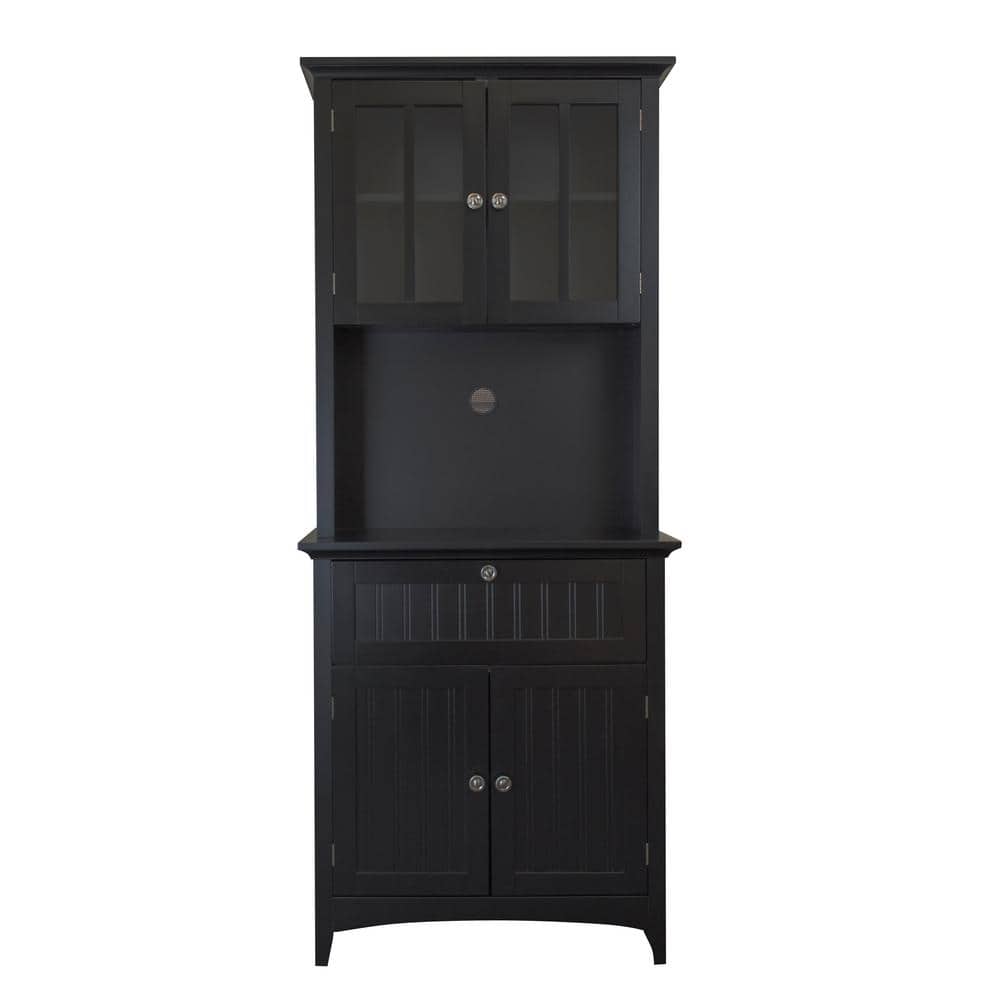 70" Black Composite Lighted China Cabinet with Glass Doors