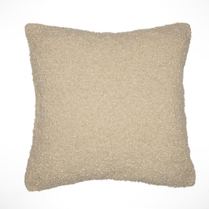 Grace Beige Solid Color Boucle Hand-Woven 24 in. x 24 in. Throw Pillow
