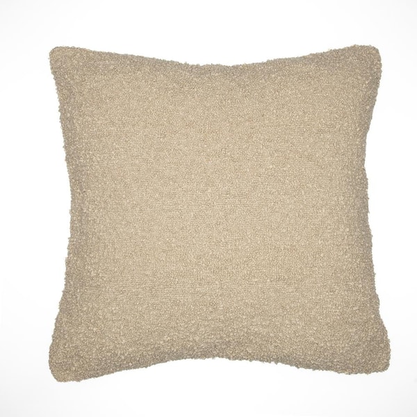 Unbranded Grace Beige Solid Color Boucle Hand-Woven 24 in. x 24 in. Indoor/Outdoor Throw Pillow
