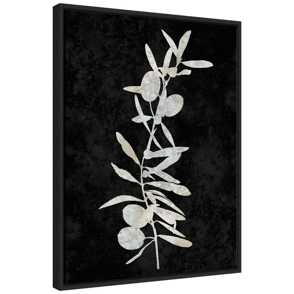 Plant Life White on Black Canvas Wall Art with Sylvie Black Frame