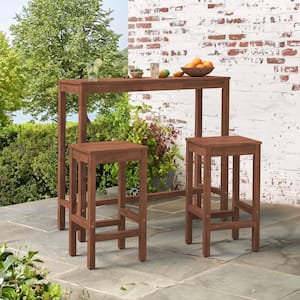 45 in. Teak Solid Wood Counter Height Pub Table Set with Bar Stools Dining Set Counter Indoor Outdoor Furniture 3-Pieces