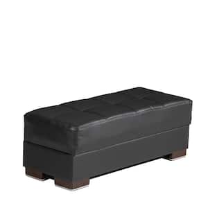 Basics X Collection Black - Faux Leather Ottoman With Storage