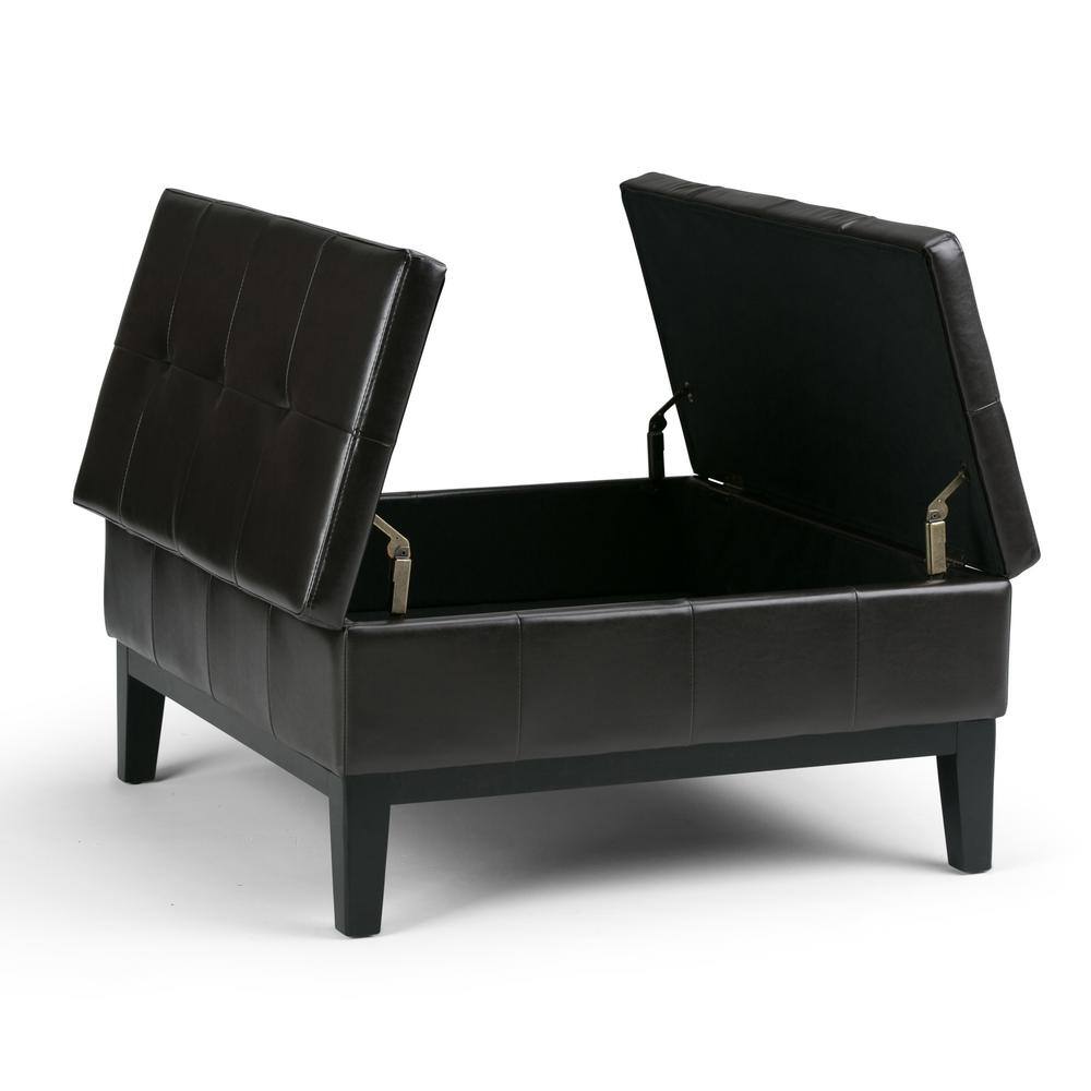 Tanner's Brown Faux Leather Tufted Storage Ottoman
