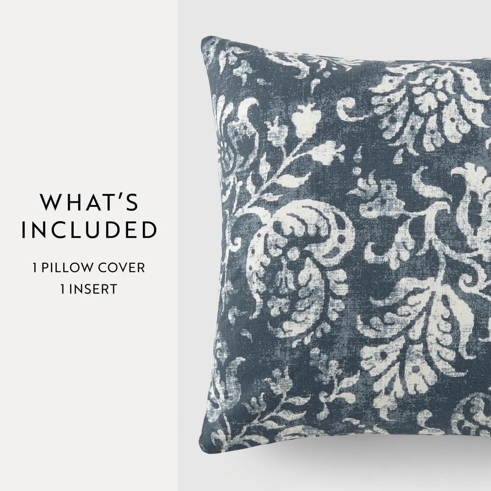 Navy and White Cotton Square Throw Pillow