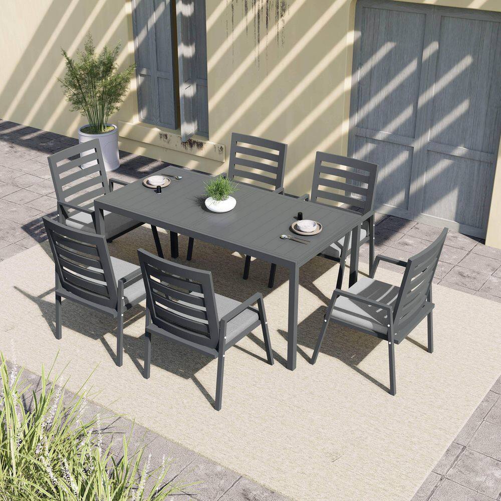 Chelsea 7-Piece Aluminum Dining Set with Rectangular Extendable Table and 6 Dining Chairs with Cushions in Light Grey price history on PriceWatchPro