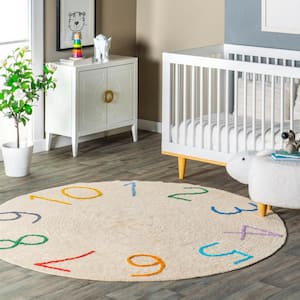 Arely Machine Washable Multi 4 ft. Numbers Round Rug