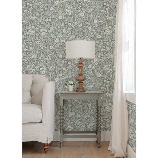 Agathon Blue Floral Matte Pre-pasted Paper Wallpaper