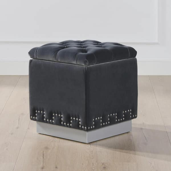 Jennifer Taylor Milly 17 in. Steel Gray Performance Velvet, Accent Storage Cube Ottoman