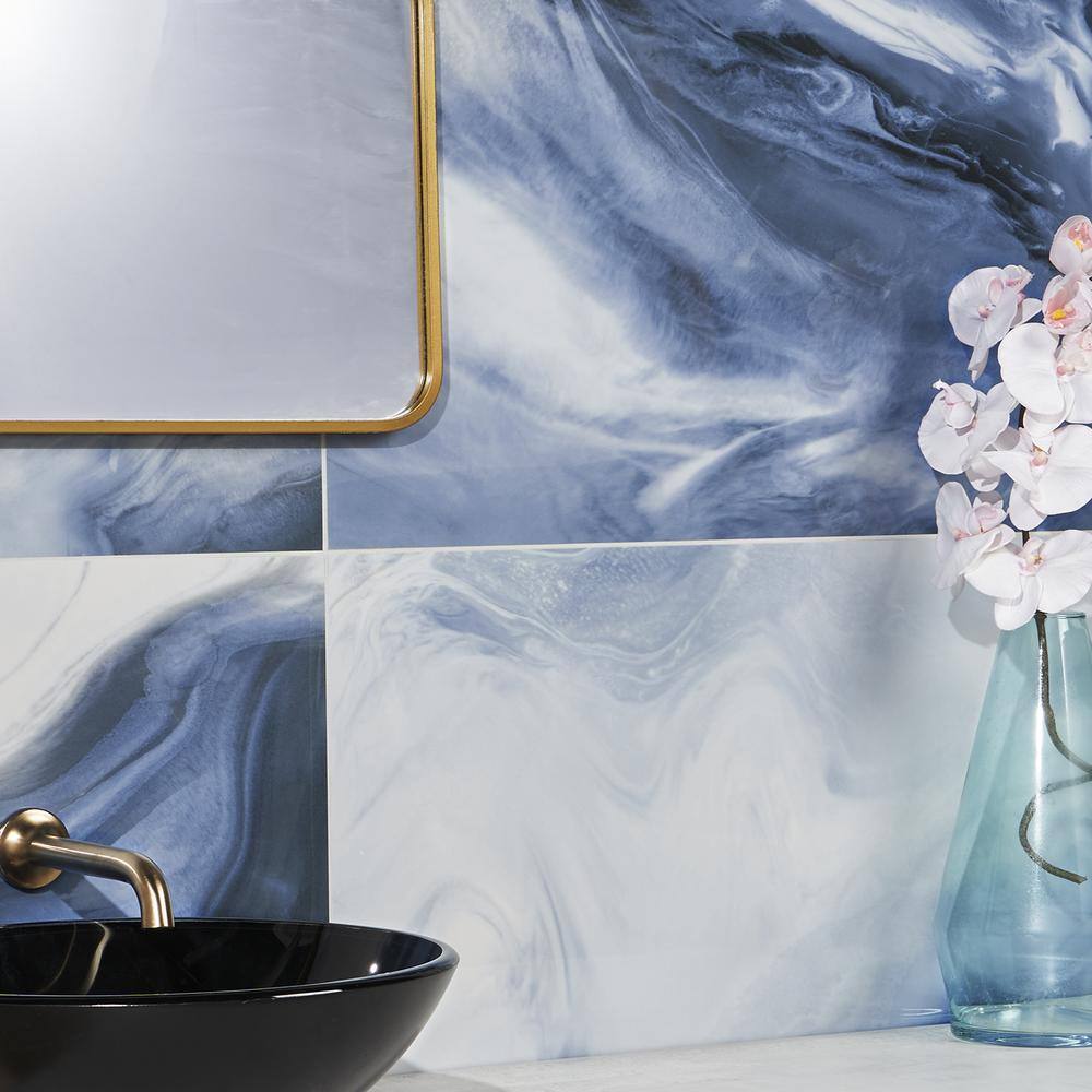 Augusta Blue Polished Porcelain Large Format Rectangular Tile