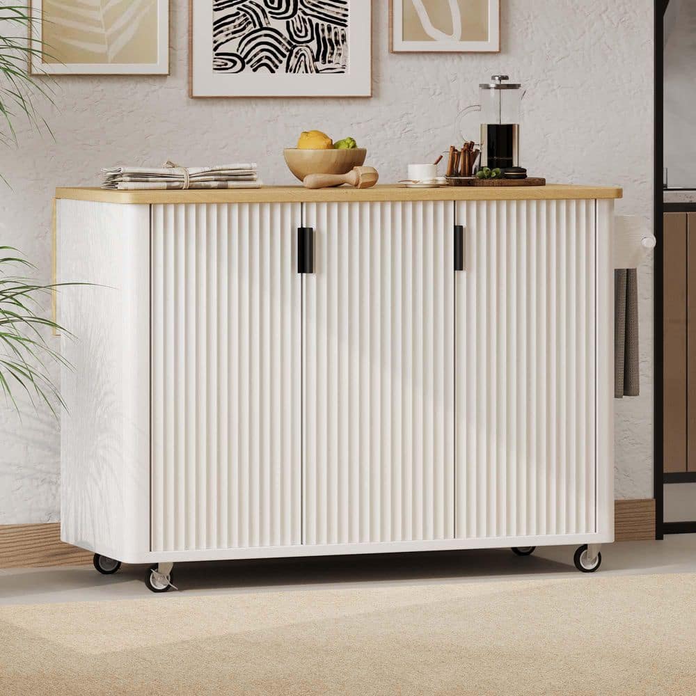 White Ash Wood 51 in. Kitchen Island with Drop Leaf, Internal Storage Rack, Rolling Kitchen Cart for Kitchen/Dining Room price history on PriceWatchPro