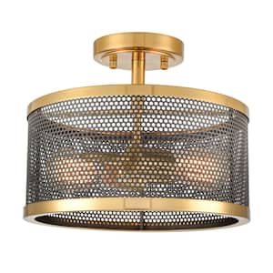 12 in. 2-Light Gold Modern Semi-Flush Mount with No Glass Shade and No Bulbs Included 1-Pack
